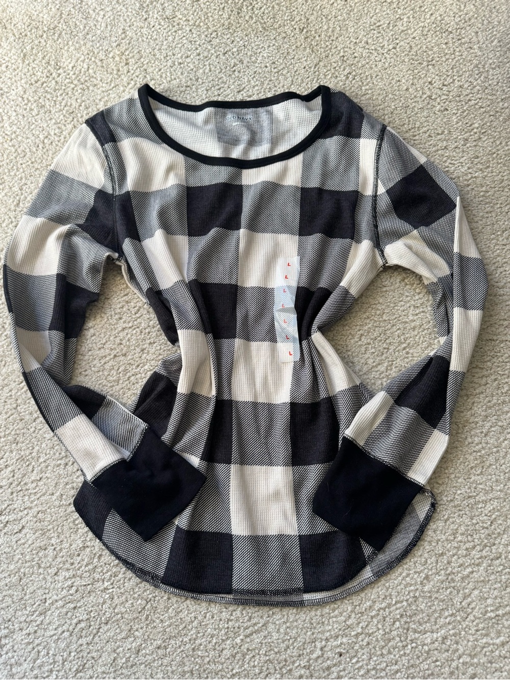 Old Navy Black and White Buffalo Plaid Long Sleeve Sleep Top